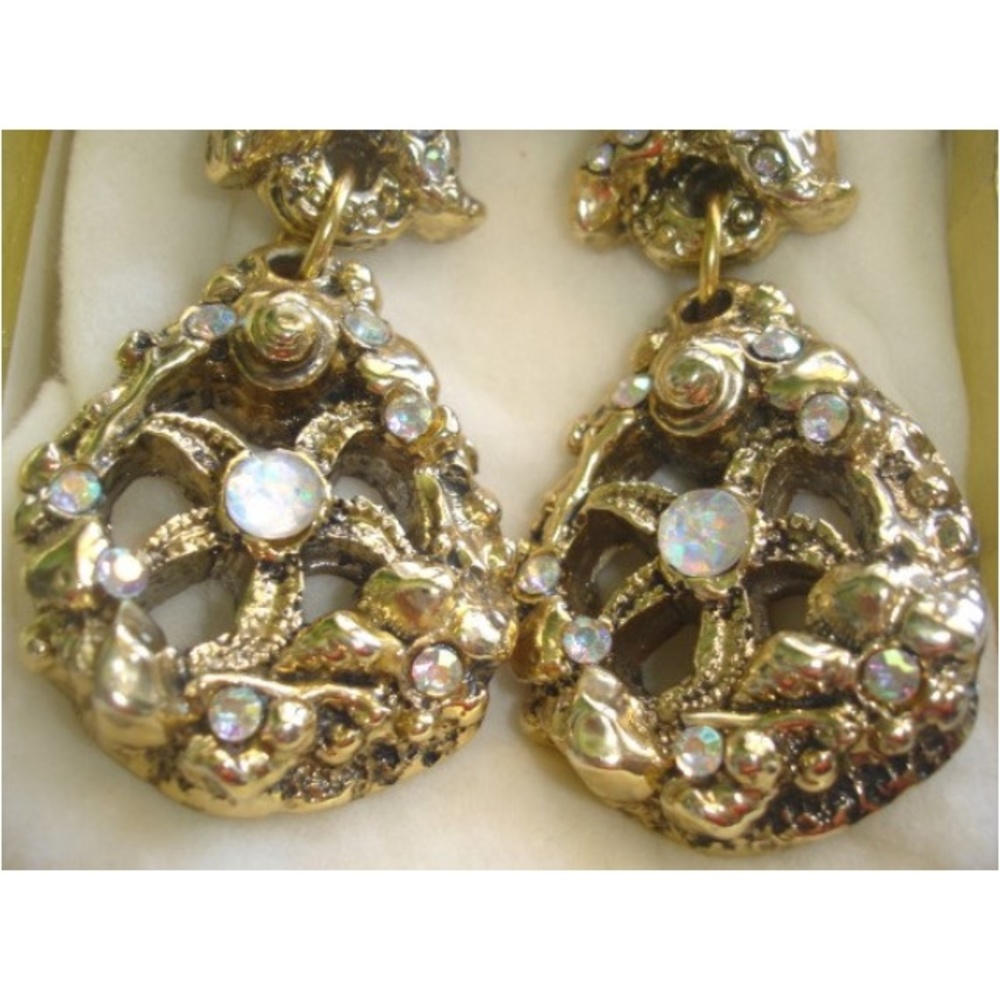 Vintage 90's Under The Sea Golden Earrings - Picture 2 of 3